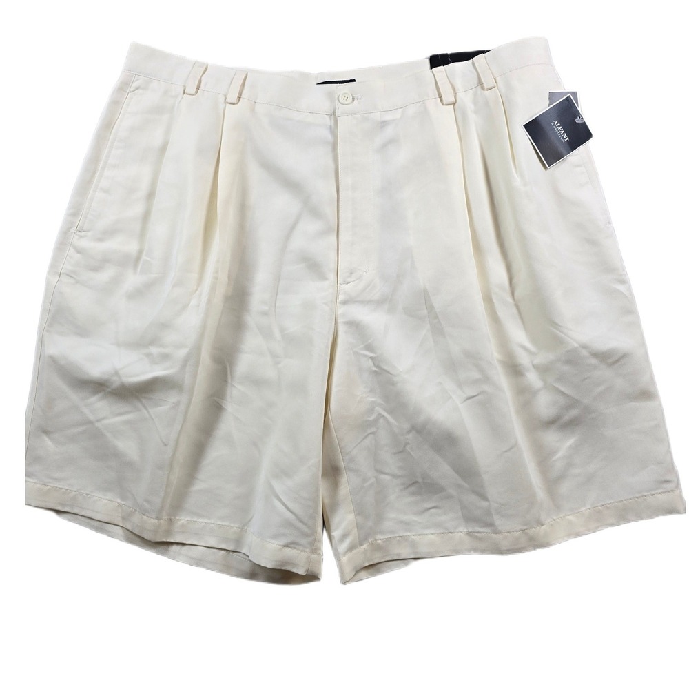 Alfani Pleated Shorts Mens 40 Off White Rayon Blend 8" Inseam Microtrend NEW